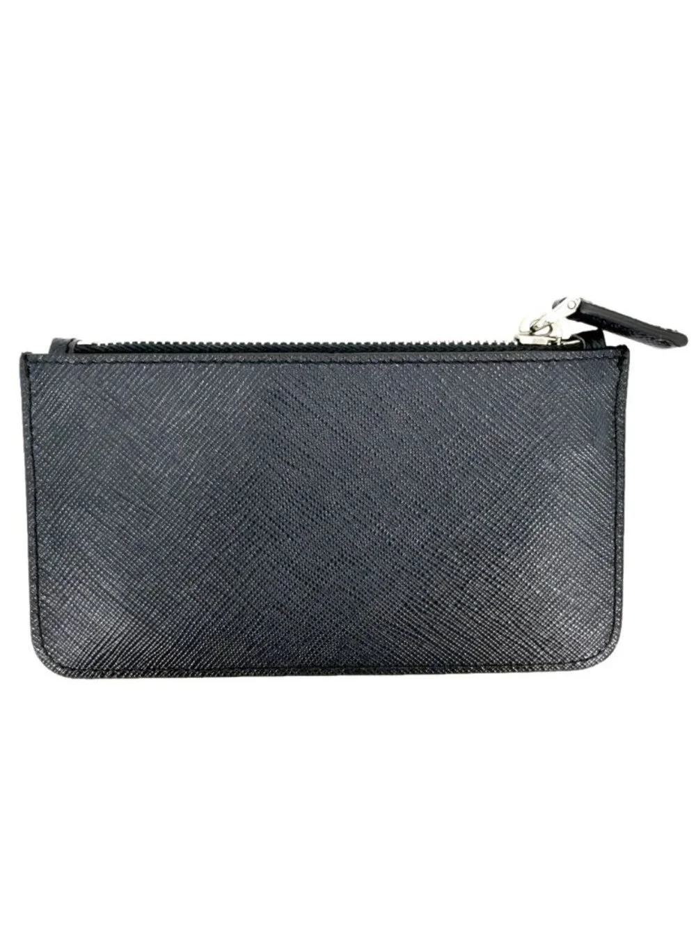 Prada Coin Purse Saffiano Travel Mini Wallet Leather Navy Blue Silver